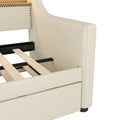 Twin Size Daybed With Trundle, Upholstered Daybed With Charging Station And Led Lights, Beige Twin Beige Pu Leather