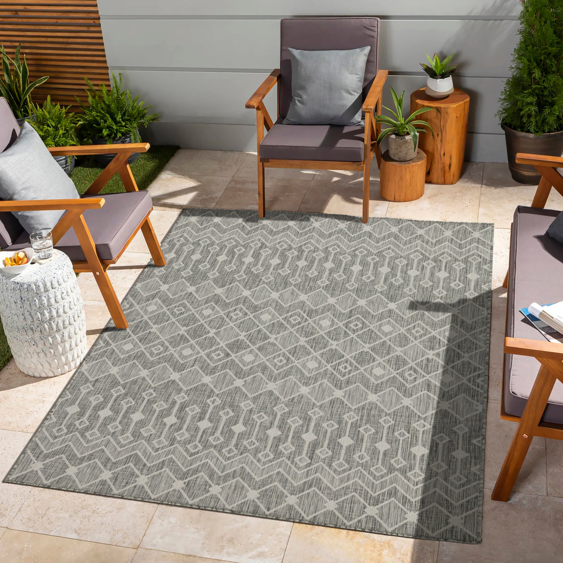 Sunshine Gc Har2021 Silver 7 Ft. 10 In. X 10 Ft. 3 In. Indoor Outdoor Area Rug Silver Polyester Polypropylene