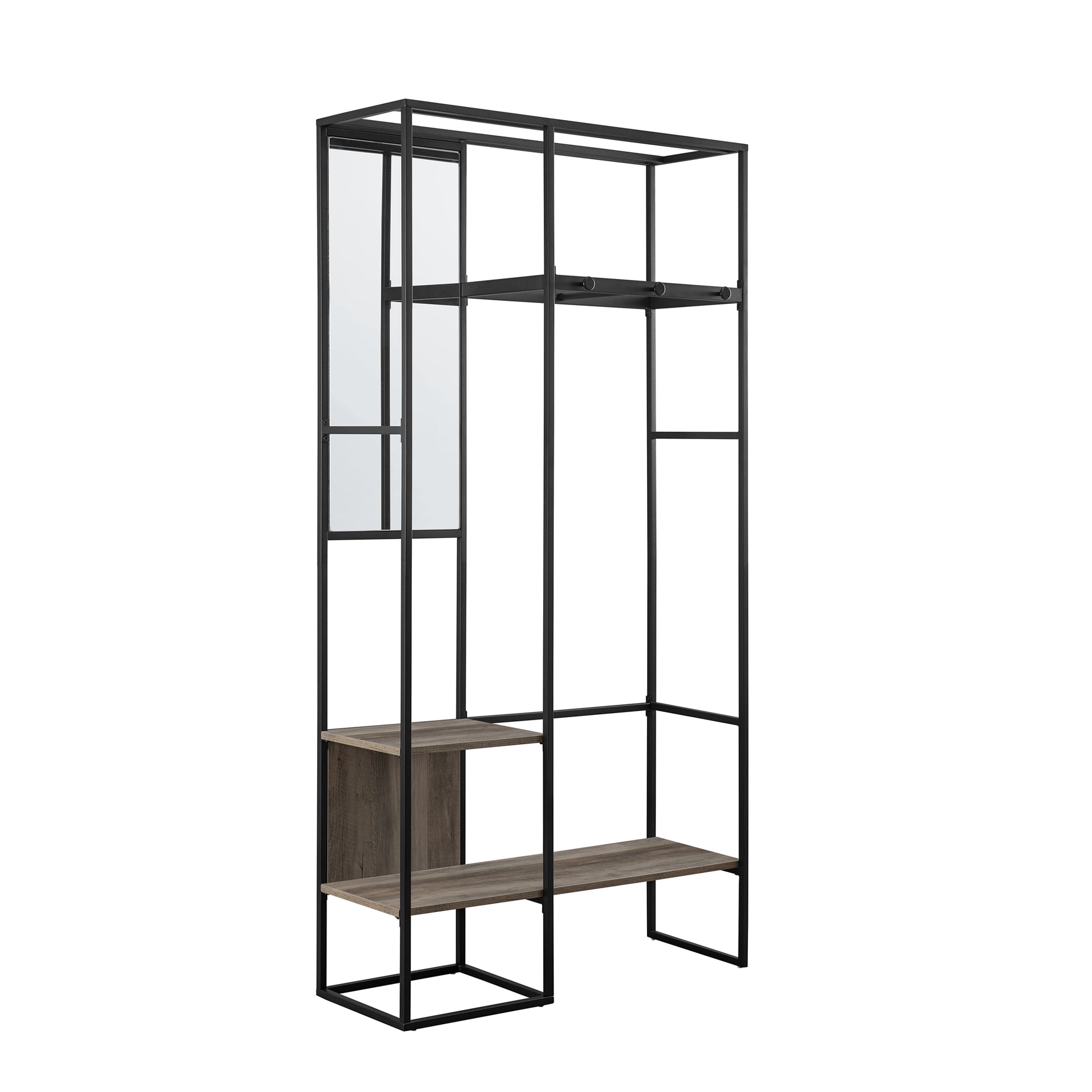 Modern Metal And Wood Hall Tree With Hanging Storage Grey Wash Gray Wash Mdf Mdf