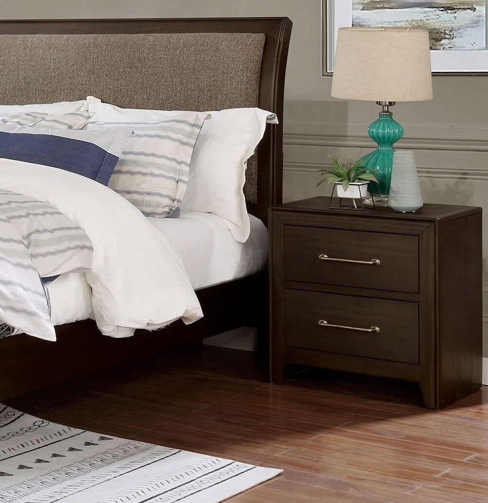 Walnut 1Pc Nightstand Only Solid Wood 2 Drawers Bedside Table Brushed Nickel Pull Modern Bedroom Walnut 2 Drawers Bedroom Bedside Cabinet Contemporary,Modern,Transitional Rubberwood Felt Lined