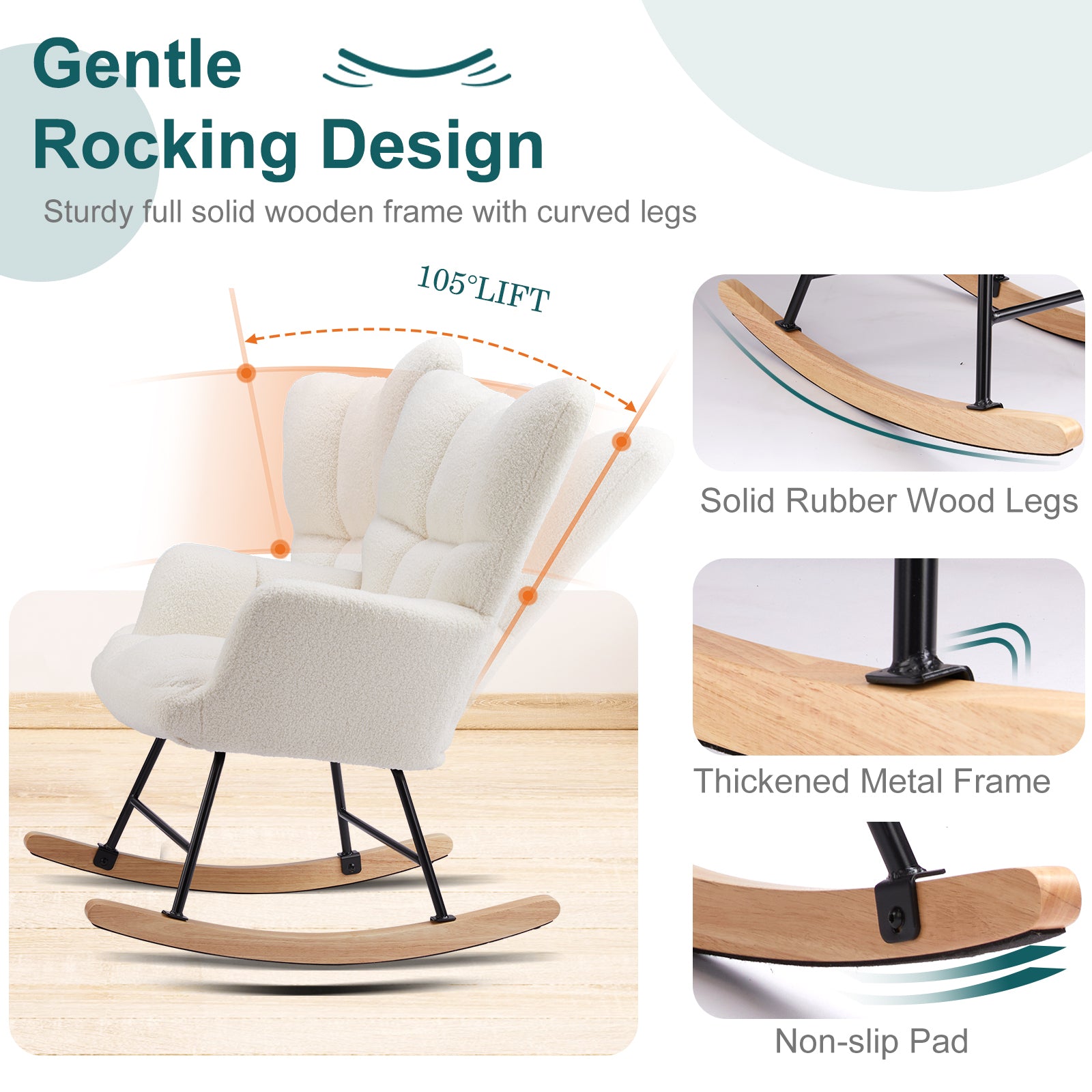 Rocking Chairs, 26" D X 37" W X 39" H, Beige Beige Metal & Wood