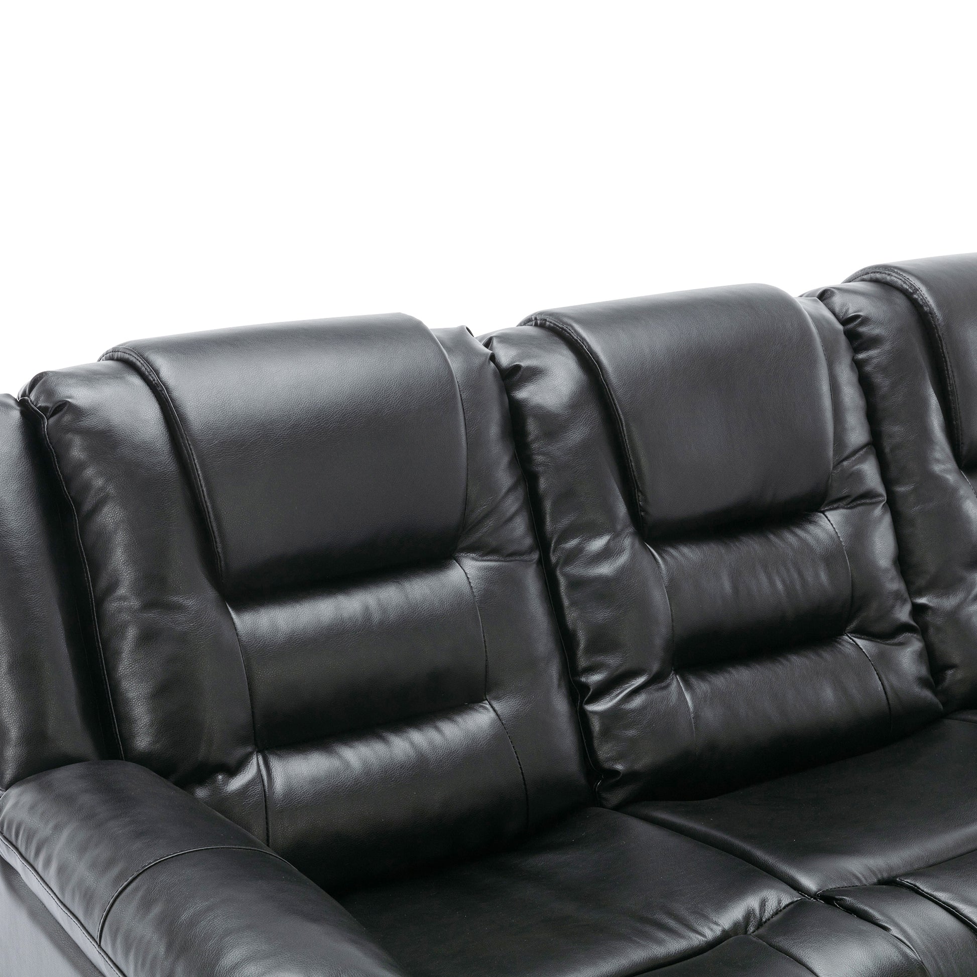 Home Theater Recliner Set Manual Recliner Chair With Wide Armrest, Two Built In Cup Holders For Living Room,Bedroom, Black Old Sku:Sg000760Aab Black Foam Pu Leather