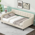 Twin Size Upholstered Tufted Daybed With 4 Support Legs, Beige Box Spring Not Required Twin Beige Wood Bedroom Daybeds Linen Upholstered