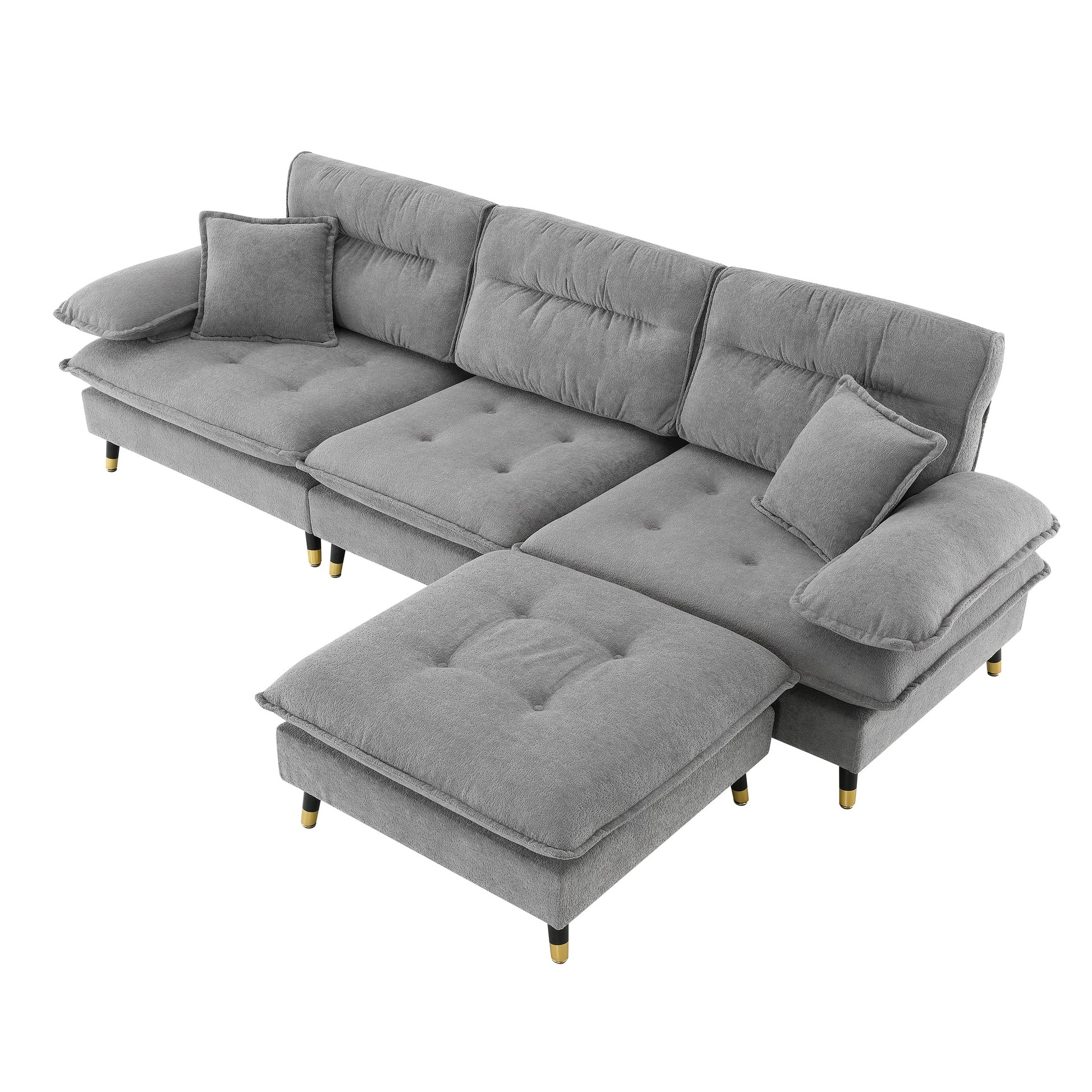 106*66.5" L Shaped Convertible Sectional Sofa,4 Seat Tufted Couch Set With Two Tone Adjust Legs,Cloud Chenille Fabric,Movable Ottoman For Living Room, Apartment,Office,3 Colors Gray Chenille 4 Seat