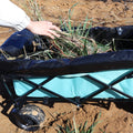 440Lbs Collapsible Foldable Wagon Cart With Strapping System ,Beach Wagon Utility Cart Utility Wagon Grocery Cart For Camping Shopping Sports Gardening Fishing Supports 3Pcs Plastic Liner Bag Blue