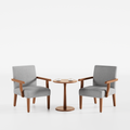 Fabric Accent Arm Chair Set Of 2 With Round Wood Table Light Gray Fabric
