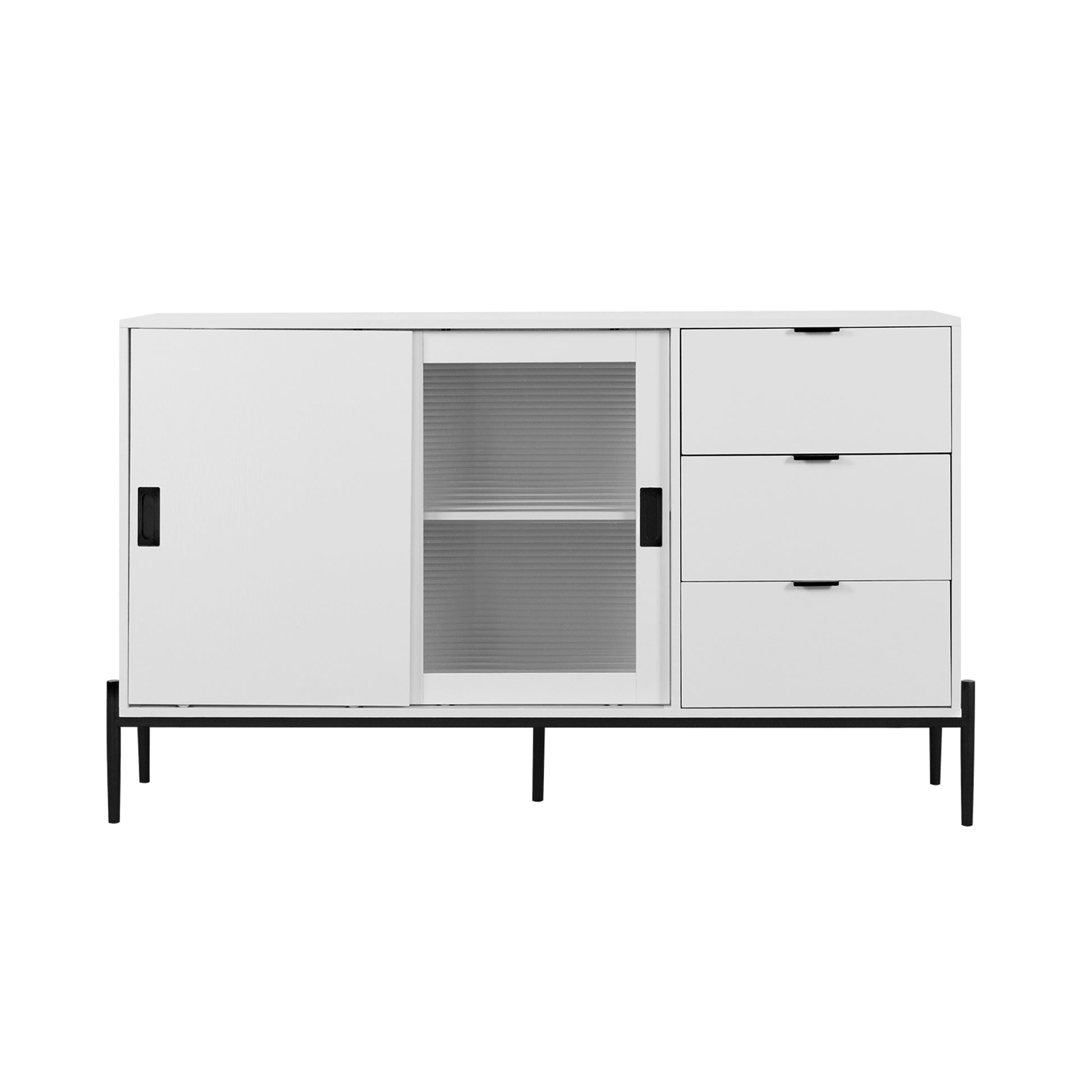 Modern Featured Storage Cabinet Sideboard With Glass Sliding Door And 3 Drawers, Entryway Console Table Kitchen Buffet Cabinet For Corridors Entrances Kitchen Study White 5 Or More Spaces White Particle Board