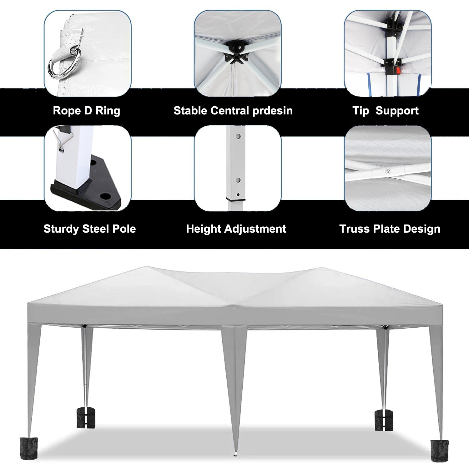 10'X20' Folding Canopy With 6 Removable Sidewalls Outdoor Event Shelter Upf 50 Gazebo Portable Tents For Parties Beach Camping Wedding Ez Pop Up Canopy Black Metal