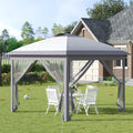 Outsunny 11' X 11' Pop Up Canopy, Instant Canopy Tent With Solar Led Lights, Remote Control, Zippered Mesh Sidewalls And Carrying Bag For Backyard Garden Patio, Gray Gray Steel