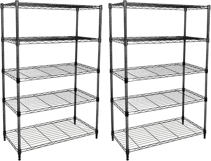Heavy Duty 5 Shelf Shelving Unit 1250Lb Capacity, 29.92" D X 13.98" W X 62.99" H, 5 Tier, Black Black Iron