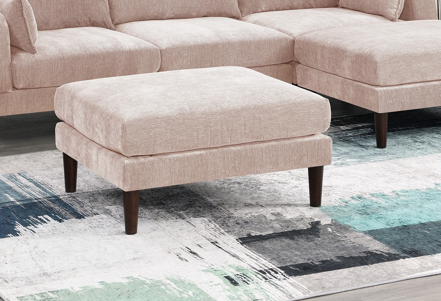 Contemporary 5Pcs Modular Sectional Set One Arm Chairs Armless Chair Ottomans L Shaped Sectional Blush Pink Morgan Fabric Pink Primary Living Space Cushion Back Classic,Contemporary,Modern Modular