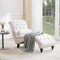 Upholstered Chaise Lounge With Solid Wood Legs, Support Pillow For Bedroom, Living Room, Office Beige Wood Fabric