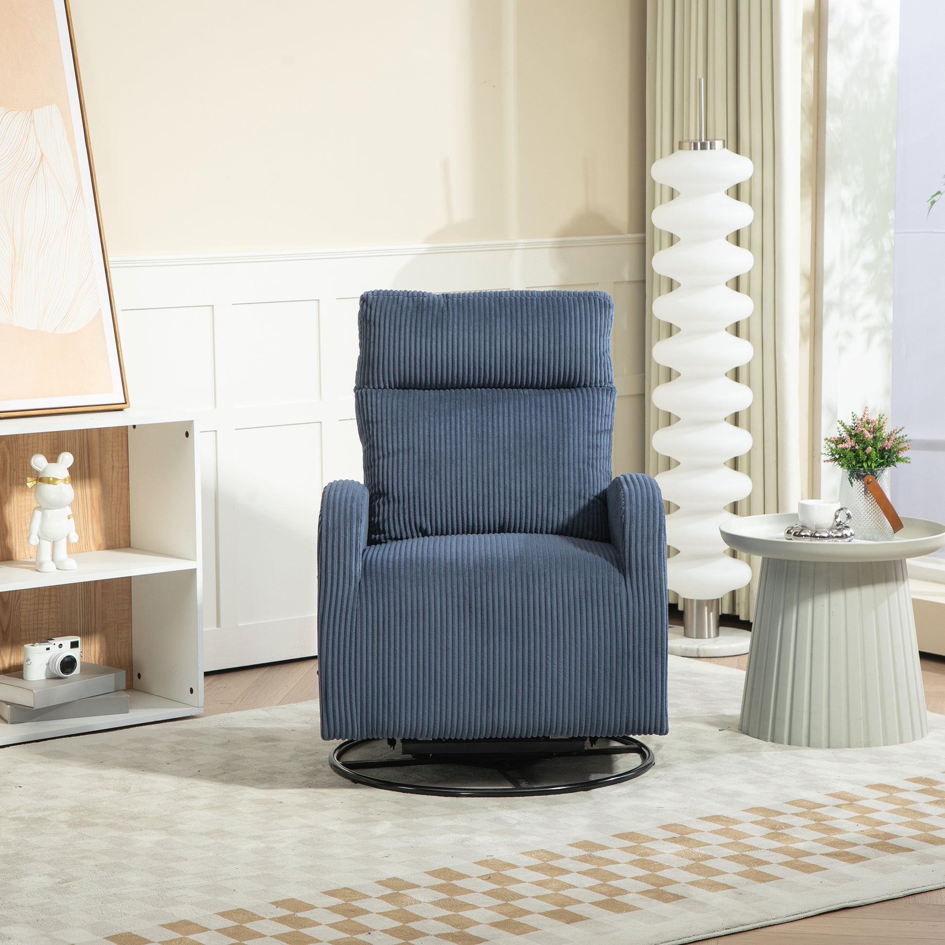 Jiada Upholstered Swivel Glider.Flannel Fabric.Rocking Chair For Nursery In Navy Blue.Modern Style One Left Bag Navy Blue Primary Living Space Foam Fabric Metal