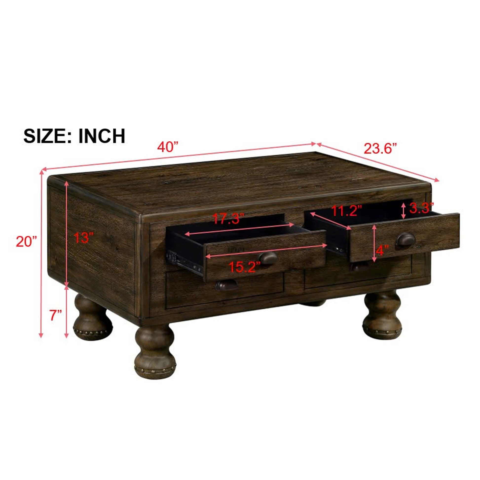 Rectangle Living Room Coffee Table Set, 3 Piece Solid Wood Living Room Table Set, 1 Coffee Table And 2 End Table, Wood Center Table Tea Table Set With Rivet Decoration Legs.Easy Assembly, Espresso Espresso Pine