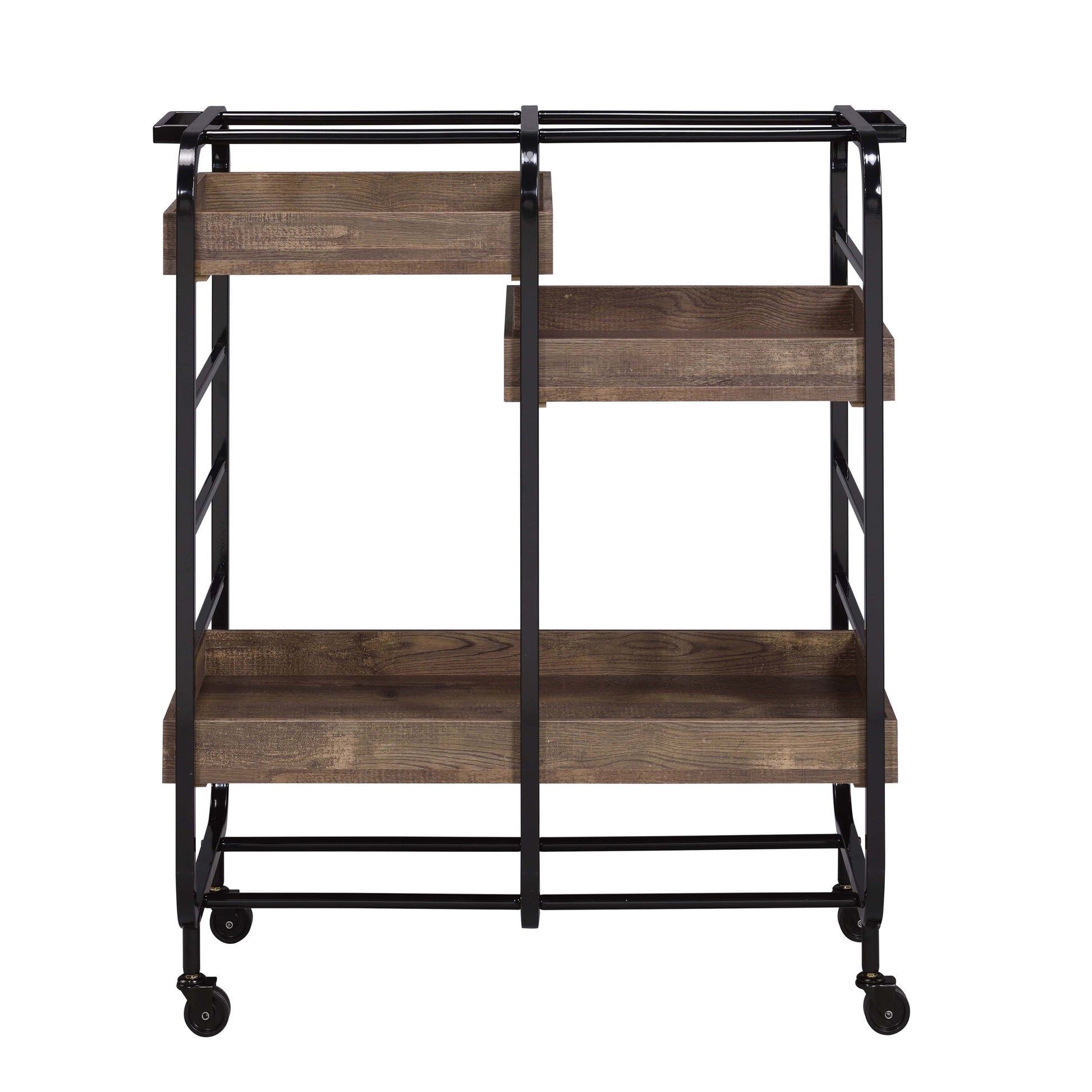 Black And Walnut Serving Cart With 3 Adjustable Trays Black Brown Dining Room Contemporary Rectangular Kitchen Carts Wood Metal