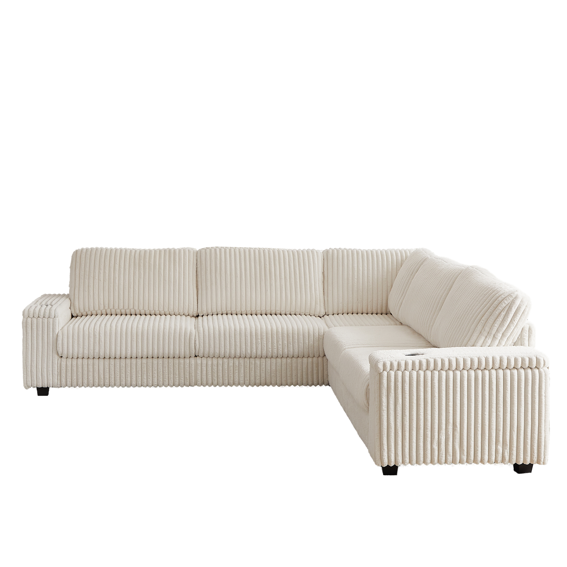 110 Inch Oversized Corduroy Corner Sofa,L Shaped Corner Couch With Two Storage Spaces,Usb Port & T Pyce Port And Cup Holderdeep Seat Comfy Upholstered Couches For Living Room Not Freely Combinable Beige Corduroy 5 Seat