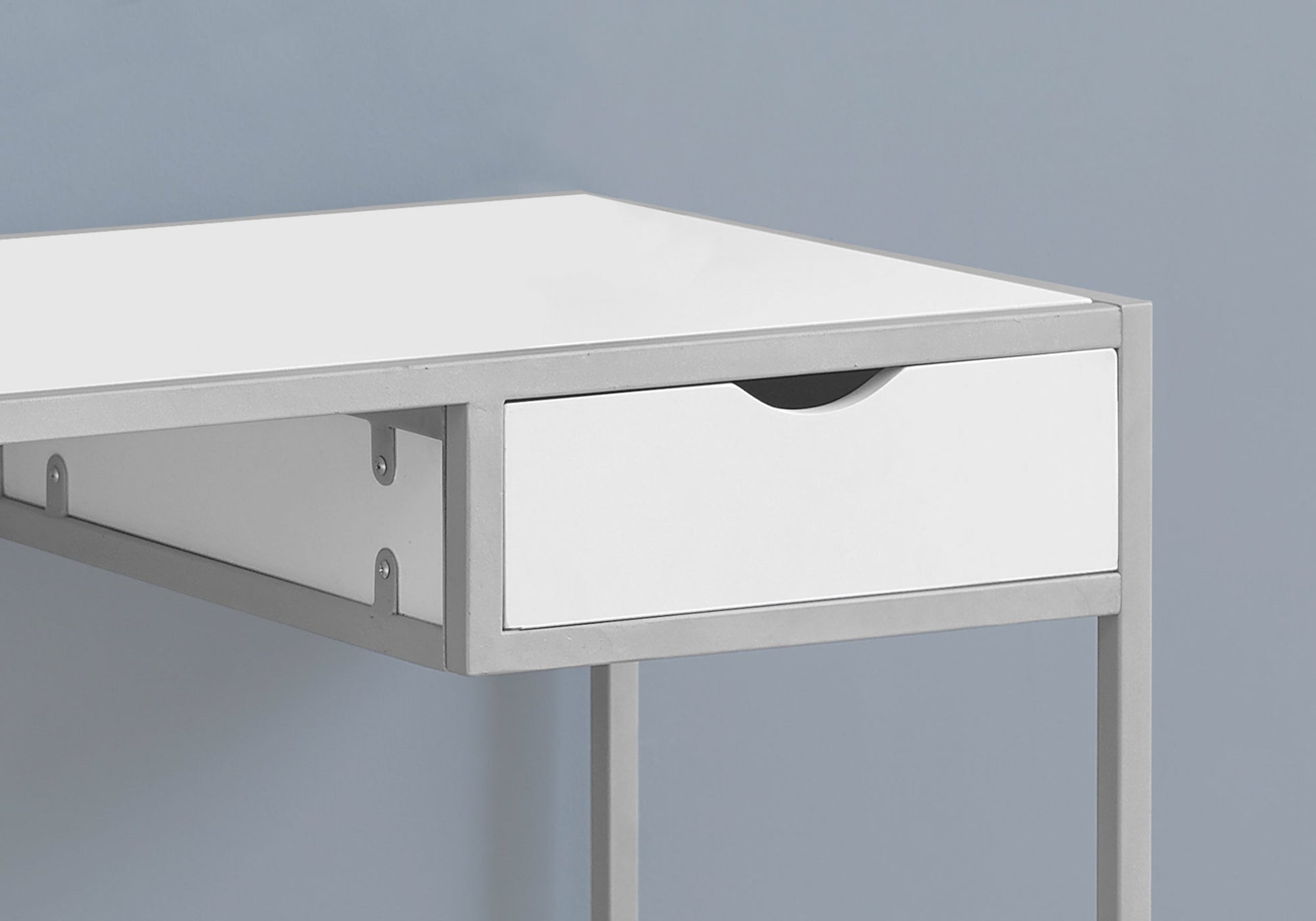 Computer Desk, Home Office, Laptop, Storage Drawer, 42"L, Work, White Laminate, Black Metal, Contemporary, Modern White Mdf