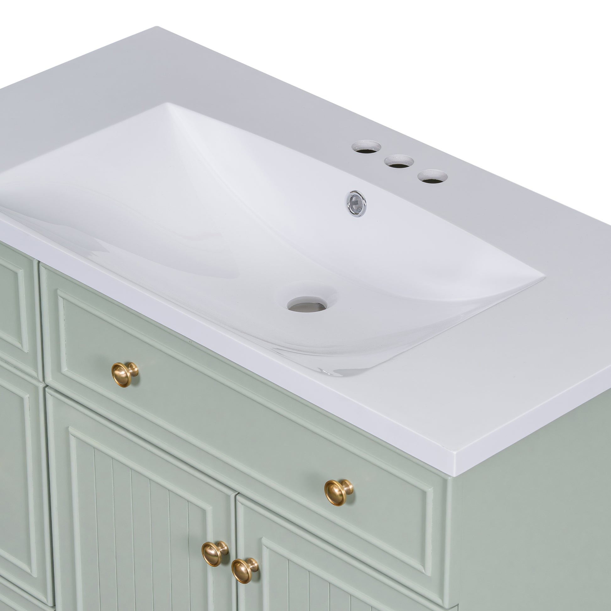 36 Inch Bathroom Vanity, Transitional Style Bathroom Cabinet With Resin Sink, Green Single Bathroom Cabinet, With 2 Drawers And 1 Adjustable Storage Shelf, 2 Soft Close Doors Green Bathroom Solid Wood Mdf Resin