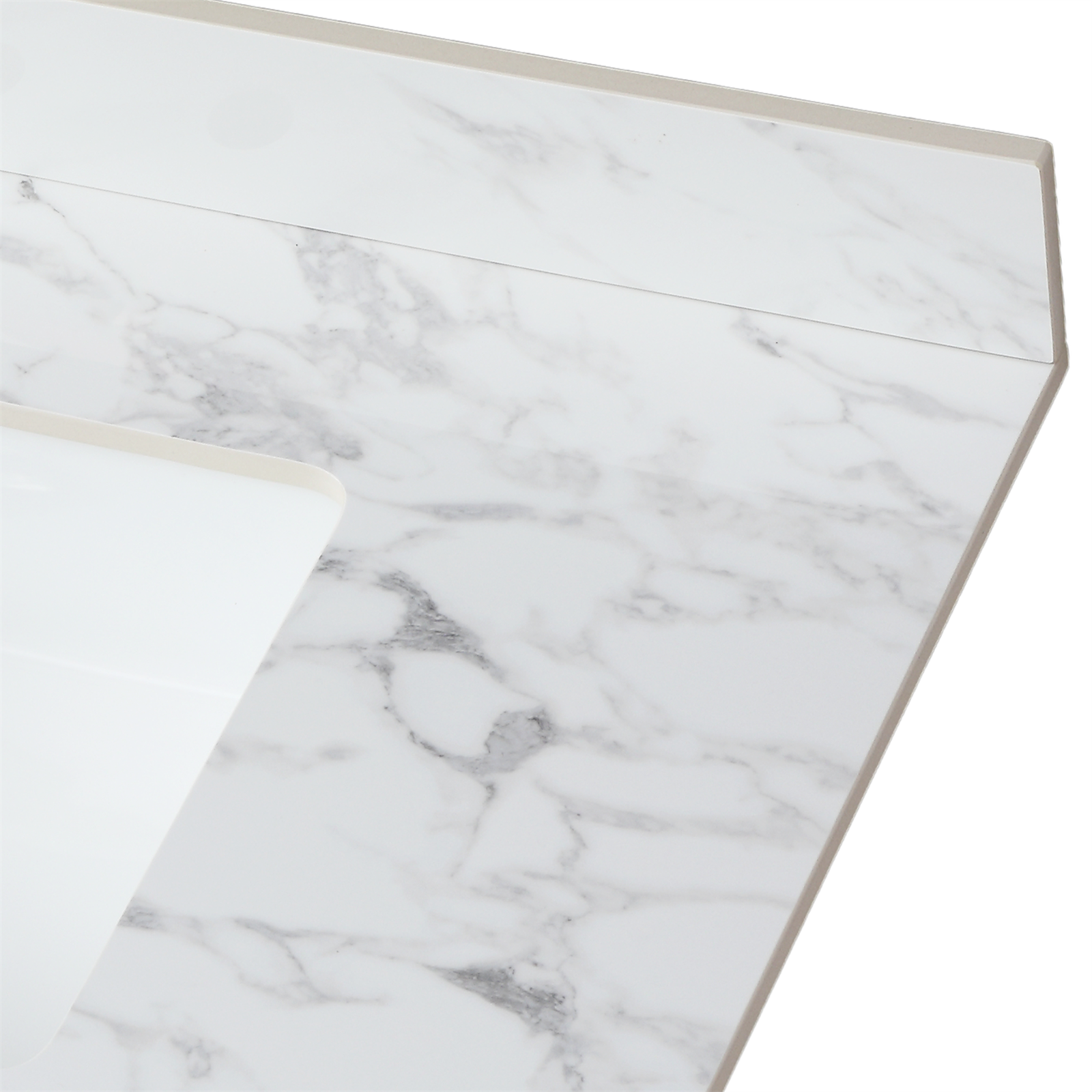 37"X22"Bathroom Vanity Top,Sintered Stone Carra Whitebarthroom Vanity Sink Tops With Rectangular Undermount Ceramic Sink With Vanity Backsplash, Single Faucet Hole Bathroom Vanity Countertop White