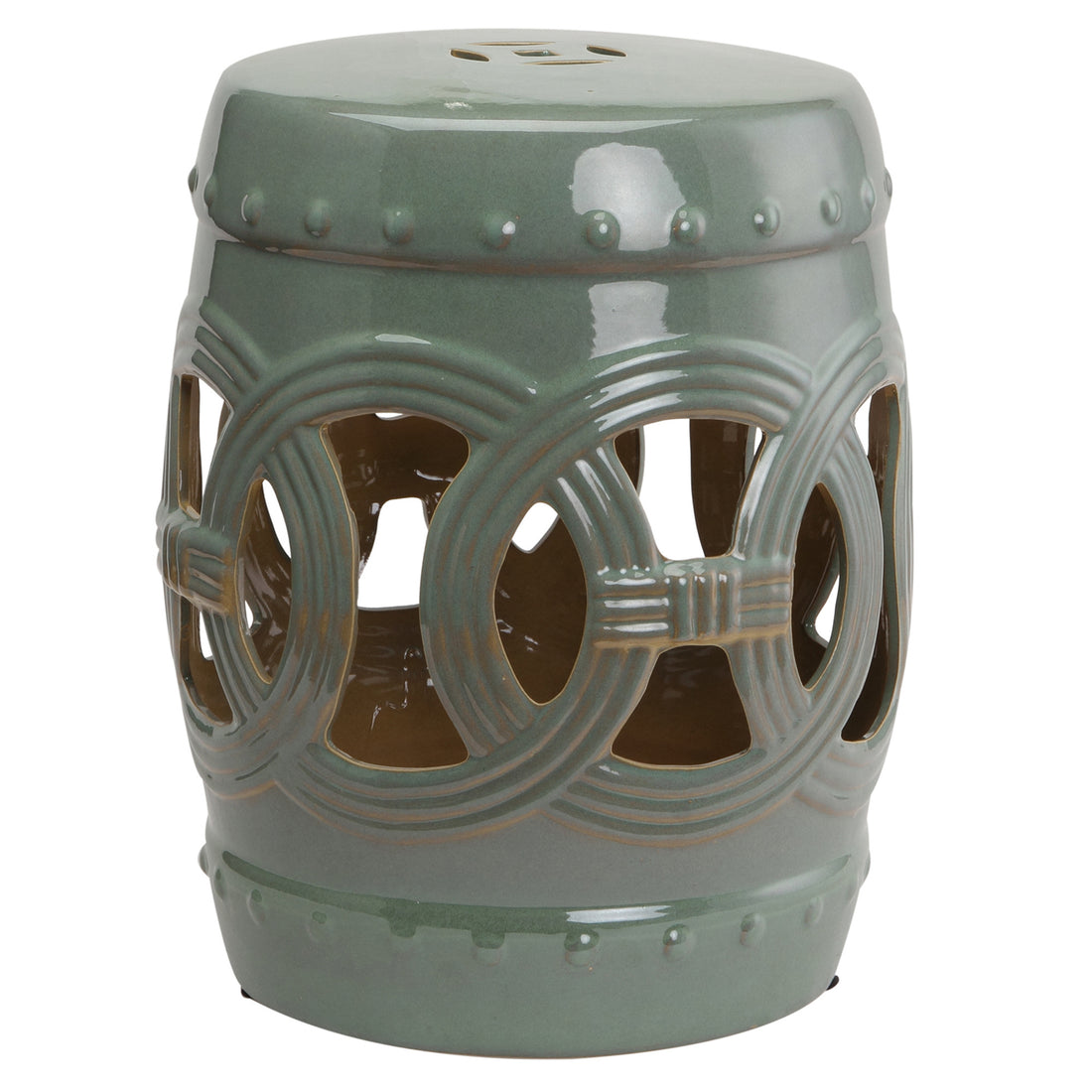 Outsunny 14" X 17" Ceramic Garden Stool With Double Coin Knotted Ring Design & Strong Glazed Material, Decorative End Table, Home Collection, Green Green Porcelain