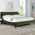 Aspen Vertical Tufted Headboard Platform Bed Set, King, Olive Green Performance Velvet King Olive Green Wood Foam Velvet Velvet