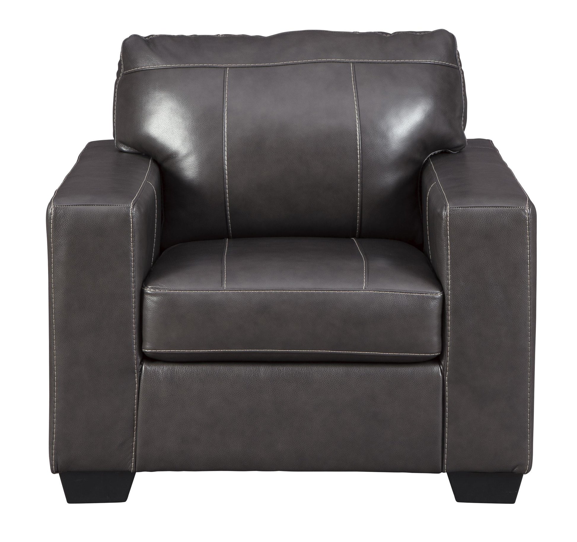 Traditional Old School Leather Box Shaped Chair And A Half With Stitch Details, Black Black Wood