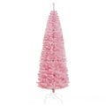 Homcom 7' Tall Unlit Slim Douglas Fir Artificial Christmas Tree With 818 Realistic Branch Tips, Pink Pink Plastic