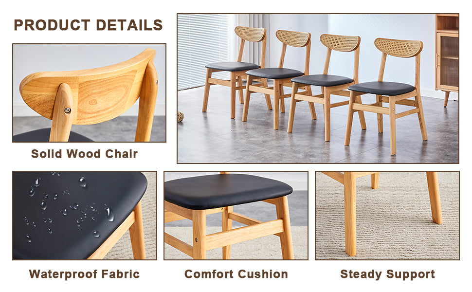 Table And Chair Set, Ancient Style Solid Wood Dining Table, Imitation Rattan Table Legs, Beautiful Simple Solid Wood Dining Chair, Perfect For Dinner, Meetings, Home And Office Decoration Wood Rubber Wood