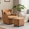 Synthetic Leather Upholstered Swivel Chair, 360 Swivel Comfort Round Armchair, Single Sofa Chair With Lounge Seat For Bedroom Office Reading Space, Set Of 1 ,Brown Yellow Brown Yellow Wood