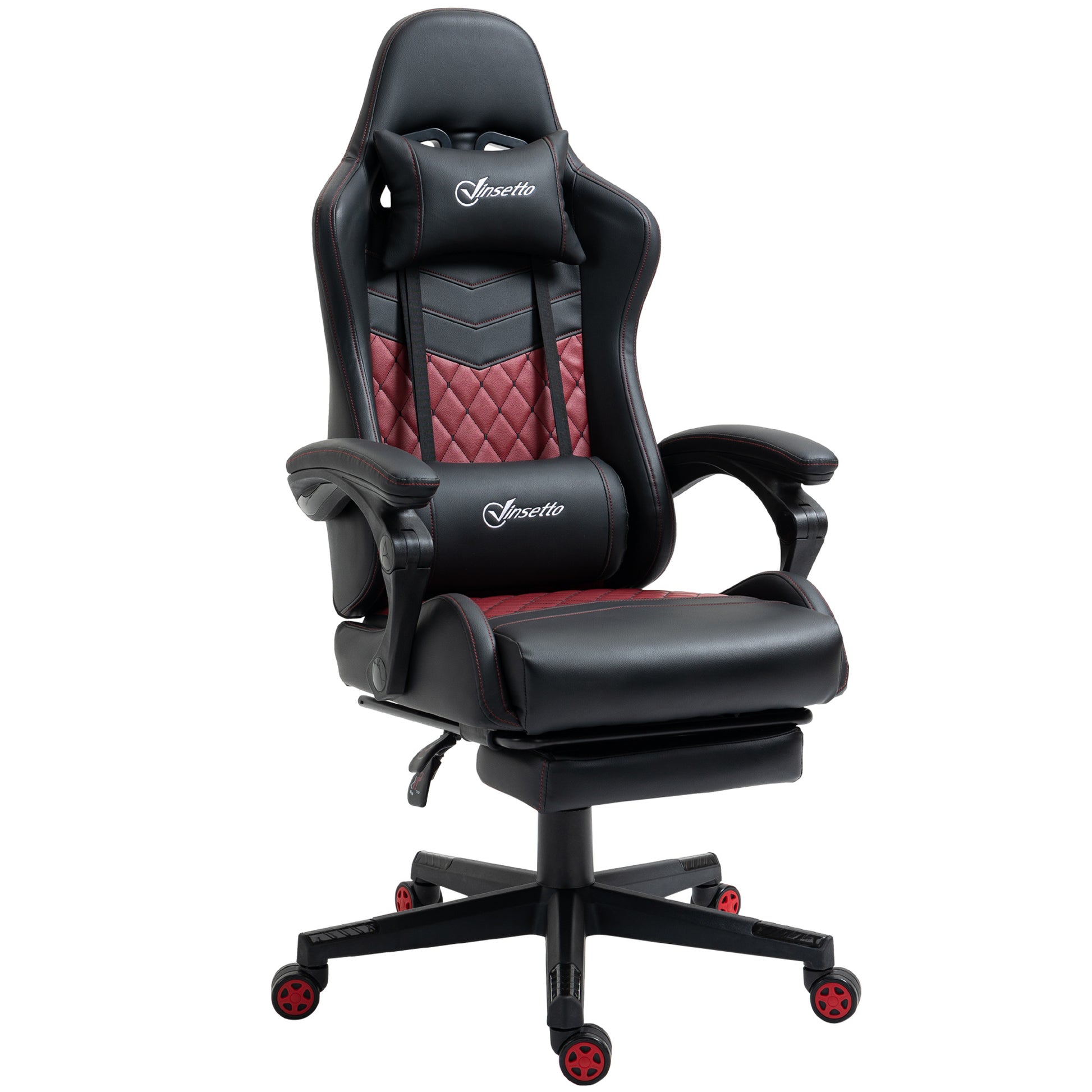 Vinsetto Racing Gaming Chair Diamond Pu Leather Office Gamer Chair High Back Swivel Recliner With Footrest, Lumbar Support, Adjustable Height, Black Black Pu