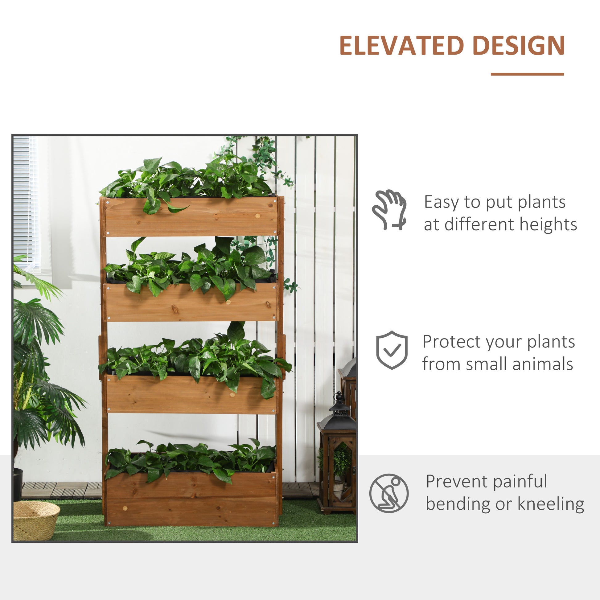 Outsunny Vertical Garden Planter, Wooden 4 Tier Planter Box, Self Draining With Non Woven Fabric For Outdoor Flowers, Vegetables And Herbs, Orange Orange Wood