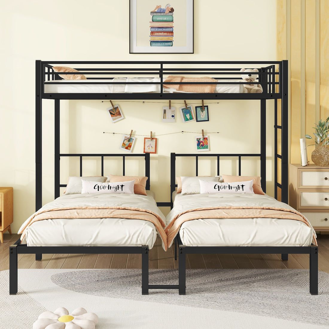 Twin Over Twin & Twin Bunk Beds For 3, Twin Xl Over Twin & Twin Bunk Bed Metal Triple Bunk Bed, Black Black Metal