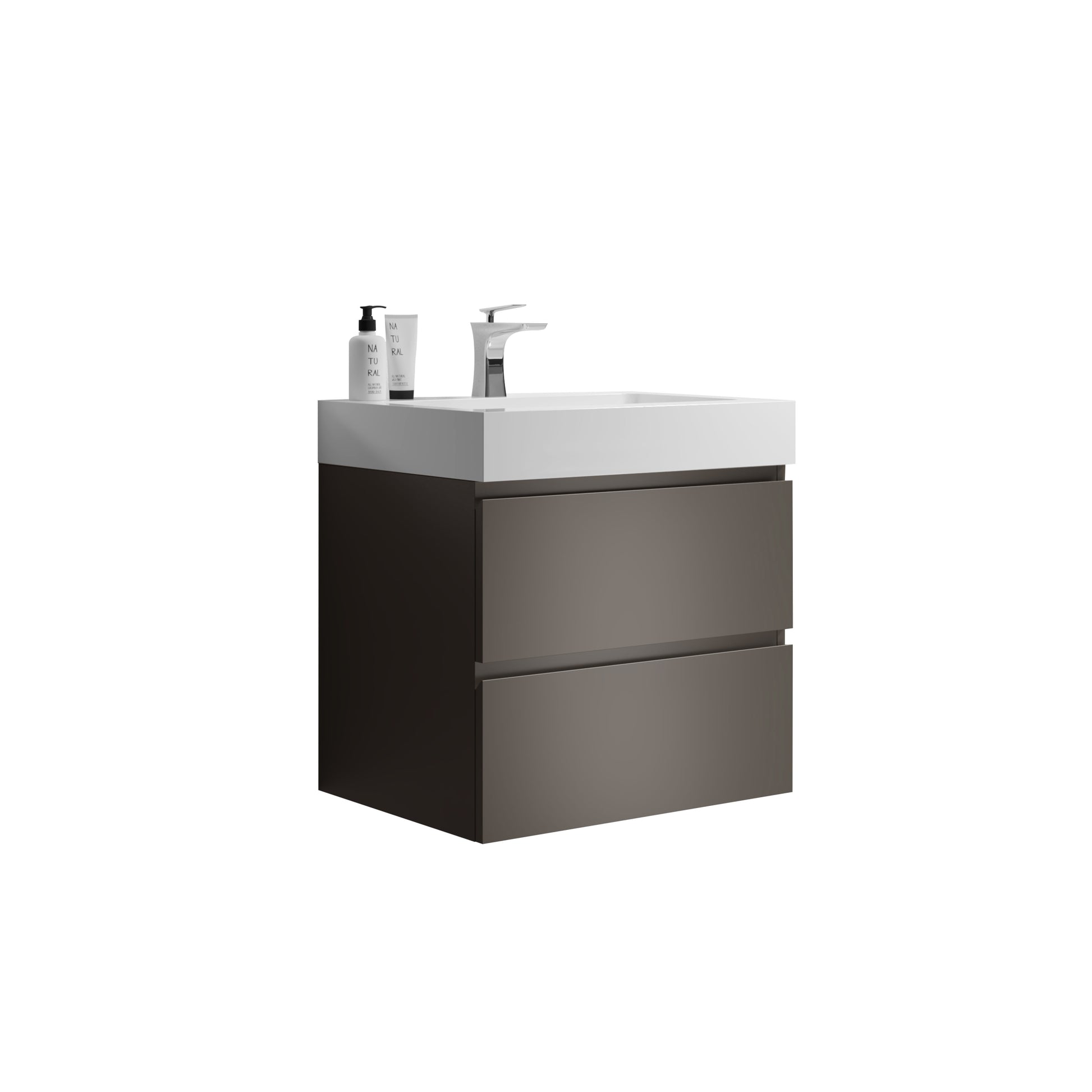 Alice 24" Gray Bathroom Vanity With Sink, Large Storage Wall Mounted Floating Bathroom Vanity For Modern Bathroom, One Piece White Sink Basin Without Drain And Faucet, Pre Assembled Gray Bathroom Modern Particle Board