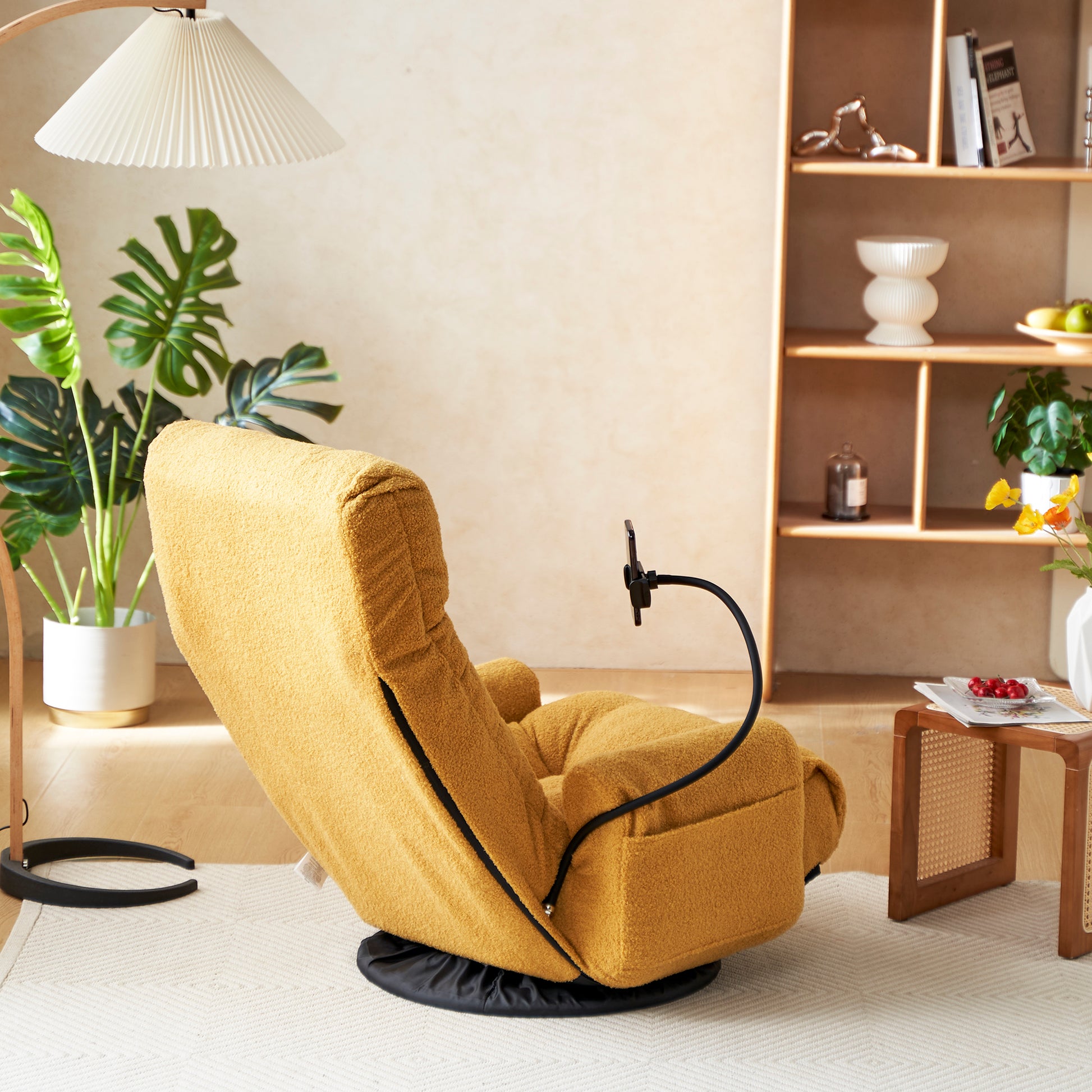 Adjustable Head And Waist, Game Chair, Lounge Chair In The Living Room, 360 Degree Rotatable Sofa Chair,Rotatable Seat Leisure Chair Deck Chair Yellow Metal Soft Cotton Metal