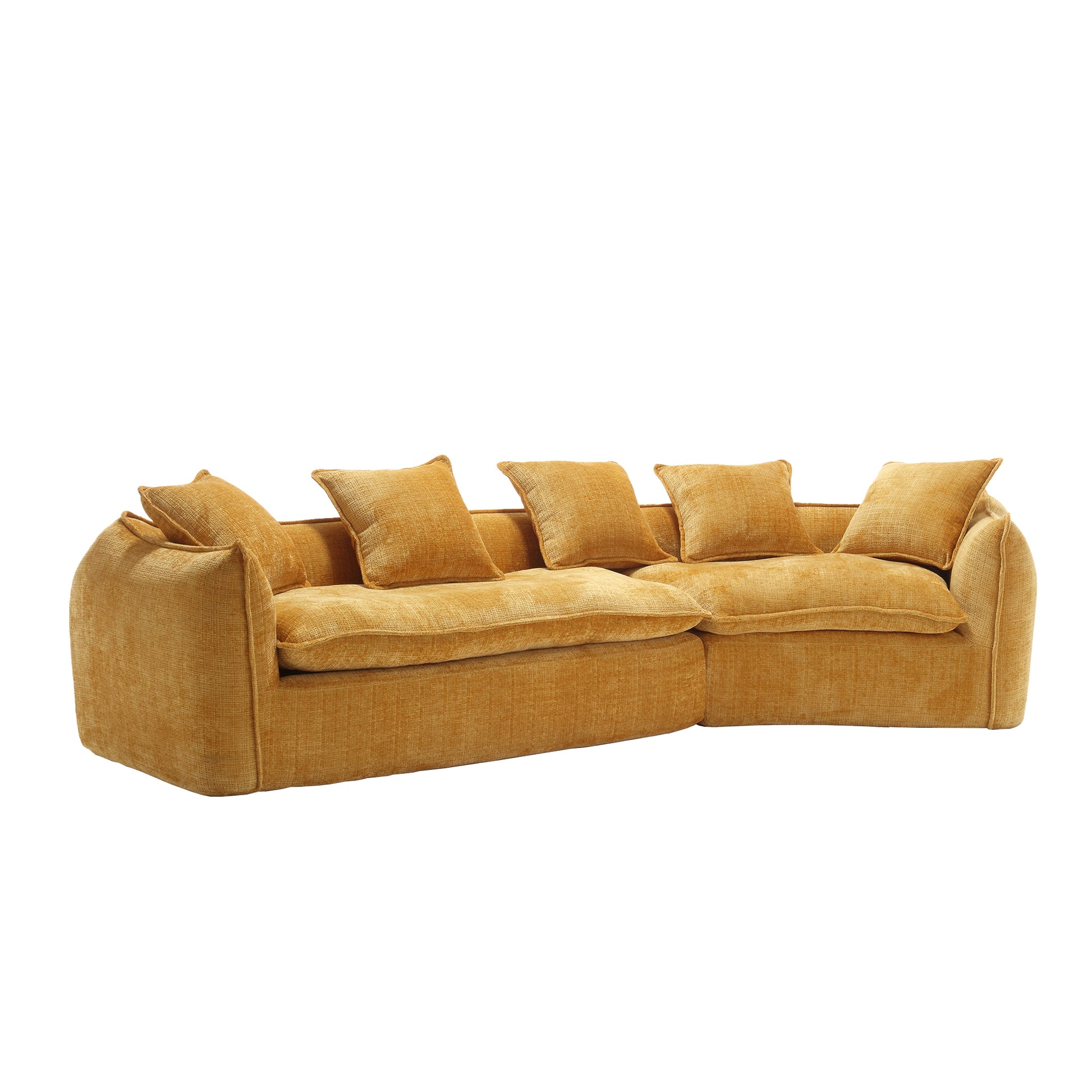 Modular Sectional Sofa, U Shaped Couch With Sofa For Five & Pillows, Modern Minimalist Chenille Fabric Large Comfy Cloud Sofas, Living Room Furniture Sets Mustard Yellow Chenille 5 Seat