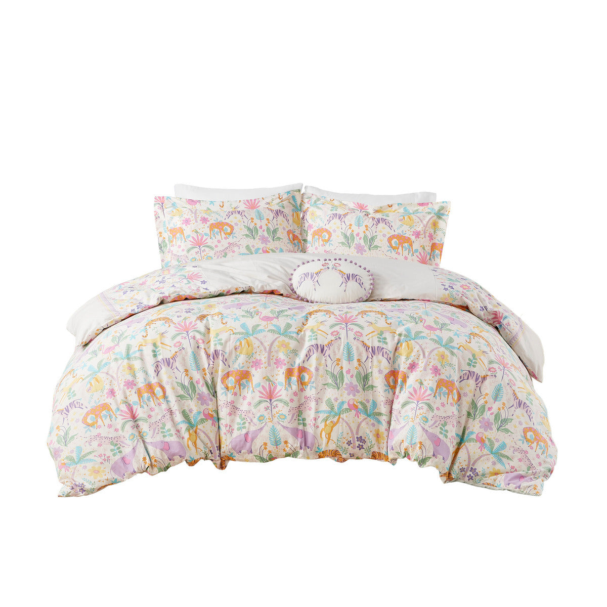 Floral Reversible Cotton Duvet Cover Set With Throw Pillow Queen Multicolor Cotton