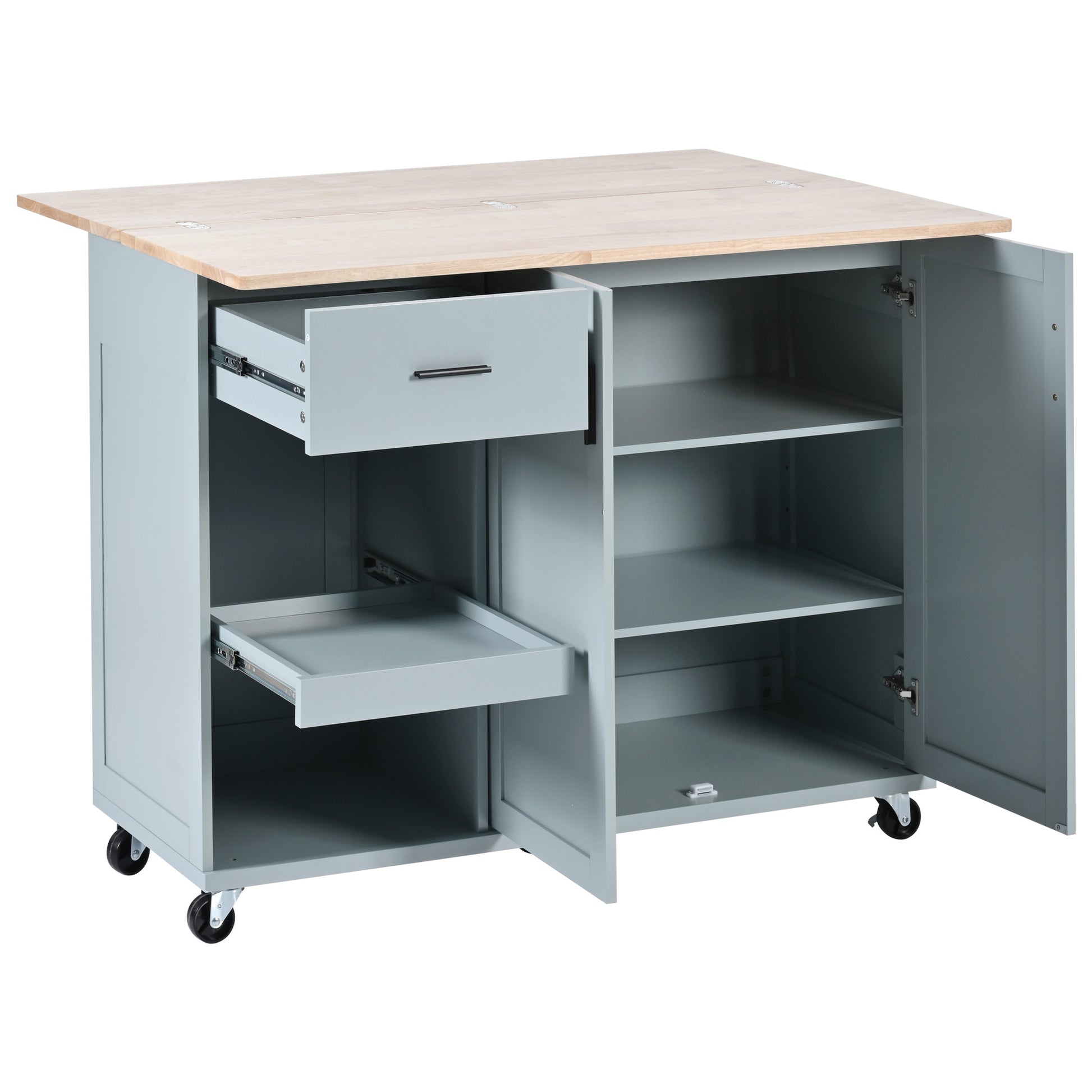 K&K Kitchen Island With Foldable Counter Top, Kitchen Storage Cart With Slide Out Shelf, Towel Rack And Drawer, Rolling Kitchen Cart On Wheels, For Kitchen, Living Room, Dining Room, Grey Blue Grey Blue Brown Kitchen Classic,Farmhouse,Luxury,Modern