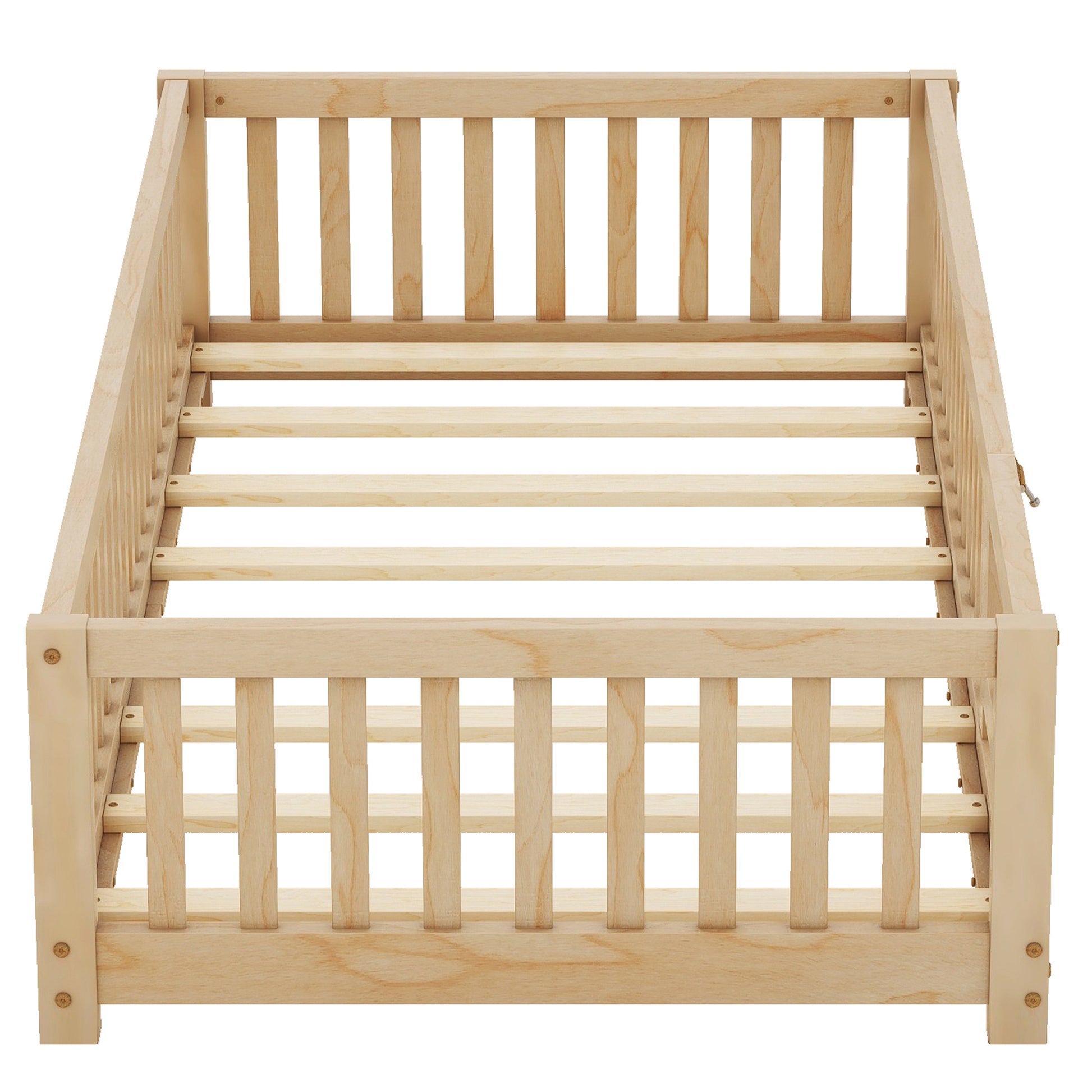 Twin Size Bed Floor Bed With Safety Guardrails And Door For Kids, Natural Old Sku: W158090686 Twin Natural Pine