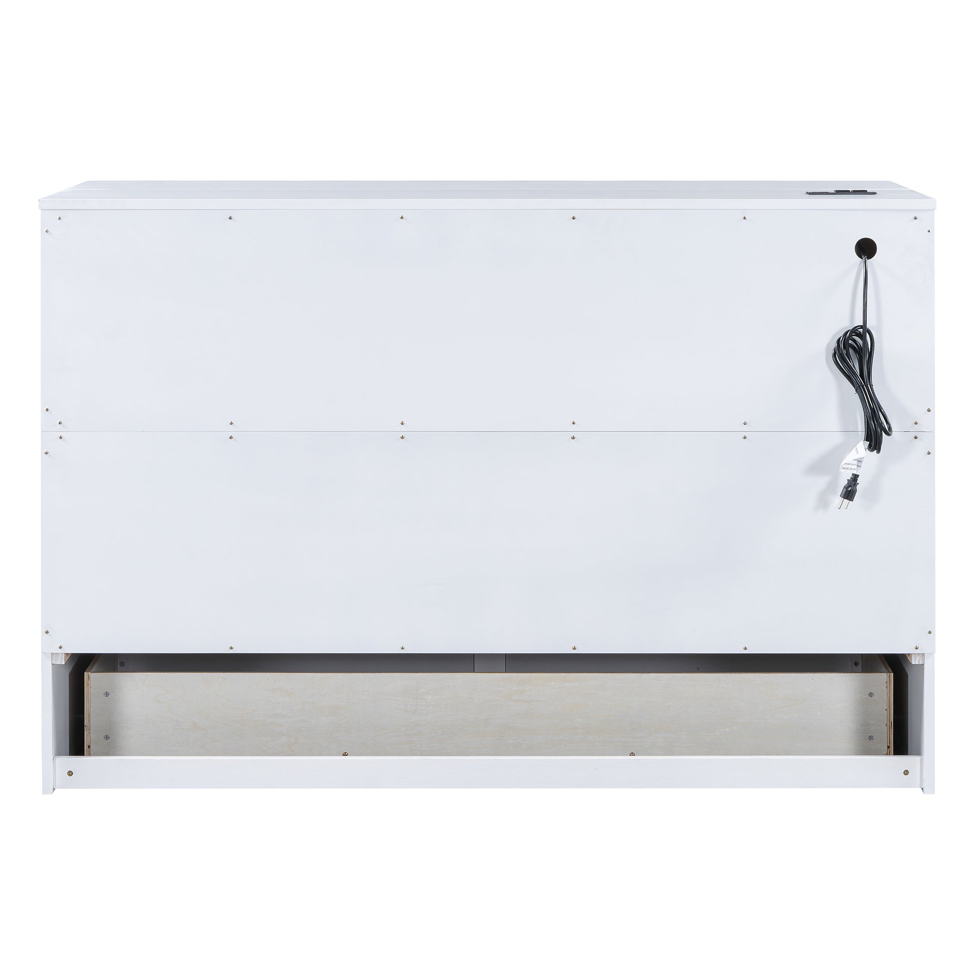 Queen Murphy Bed With Large Drawers,White Queen White Plywood