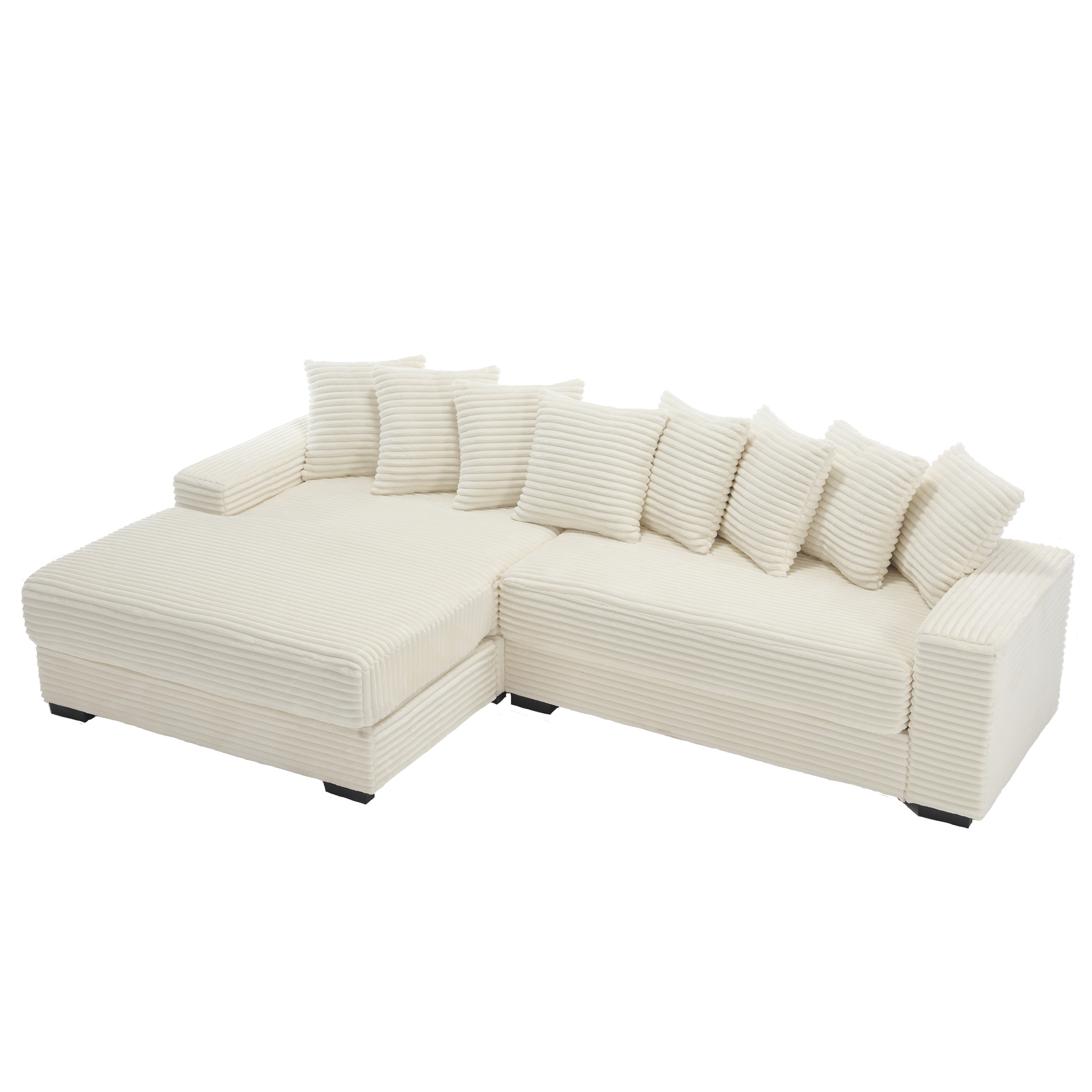 Arrived Oversized Two Piece Couches, L Shaped Sofa, Corduroy, Left Chaise Daybed,With Armrests,Eight Throw Pillows,Corner Sofa,Easy To Assemble, Beige Beige Polyester Wood Primary Living Space Pillow Back Medium Soft Modern Square Arms Wood 3 Seat