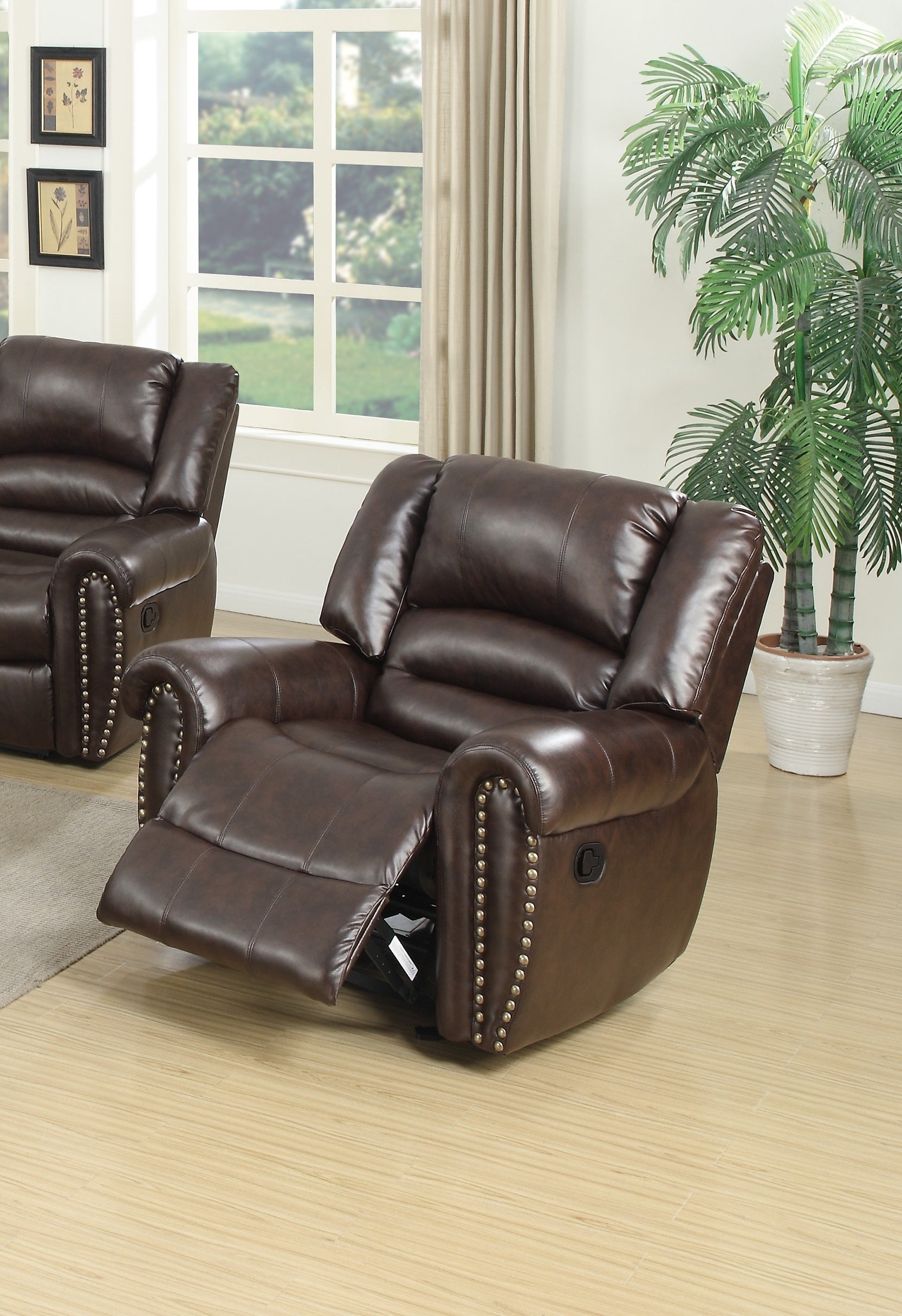 Modern 1Pc Manual Motion Recliner Chair Glider Dark Brown Bonded Leather Armrest Cushion Seating Living Room Furniture Dark Brown Faux Leather Primary Living Space Contemporary,Modern Bonded Leather