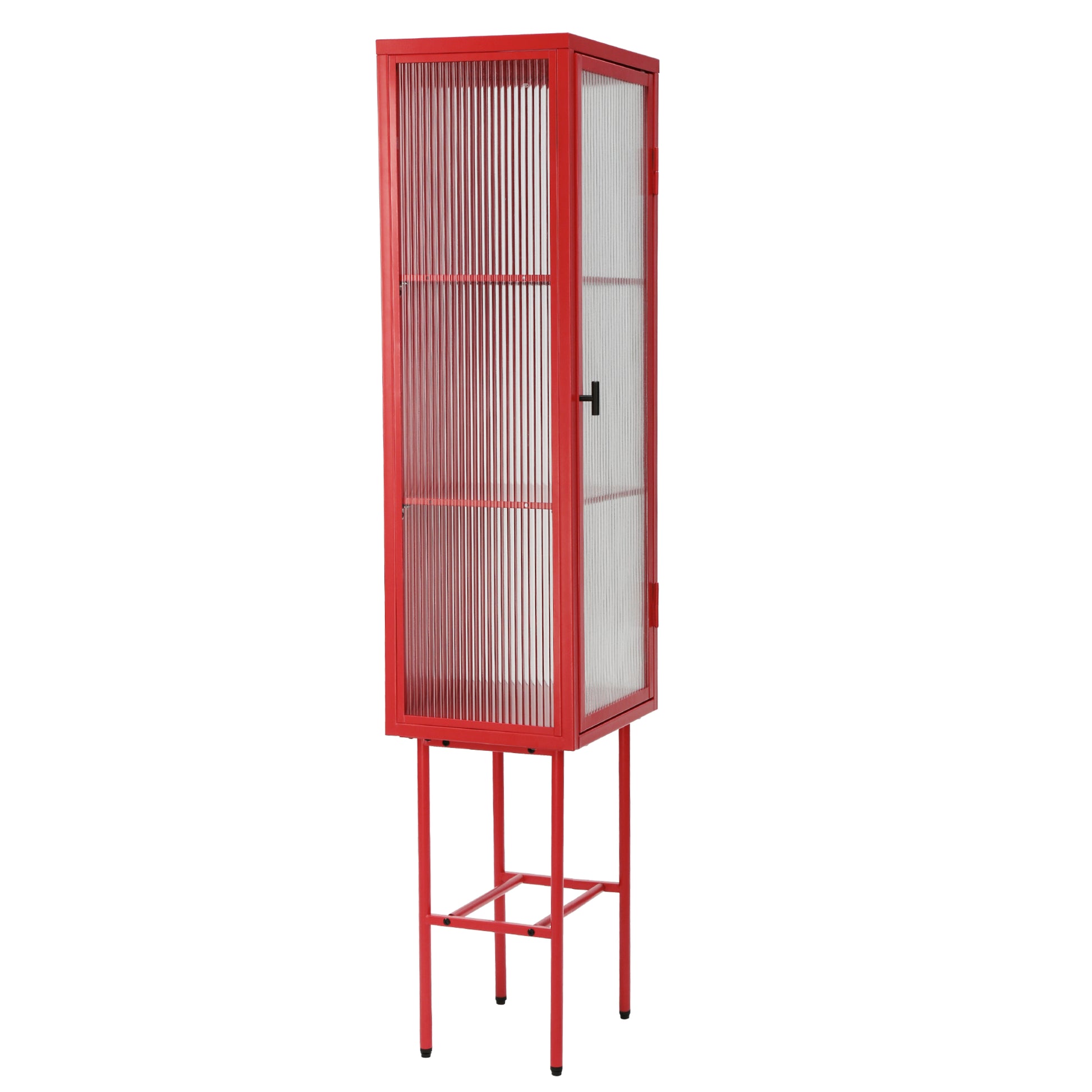 Retro Style Freestanding Metal Tall Display Cupboard With Glass Door And Three Detachable Shelves For Office, Living Room, Kitchen Console Sideboard,Bedside Entryway Red Old Sku:W68751719 Red Steel