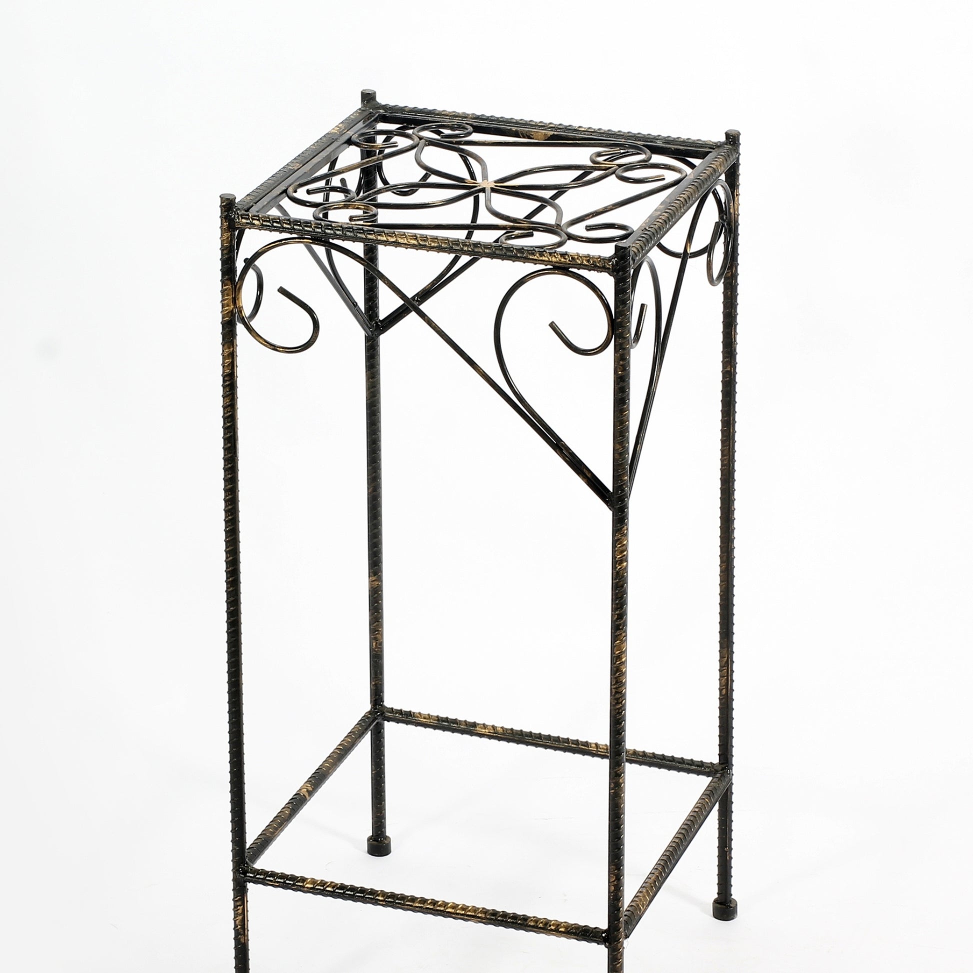 26.18" Large Celtic Cr Square Black Gold Cast Metal Plant Stand Multicolor Metal