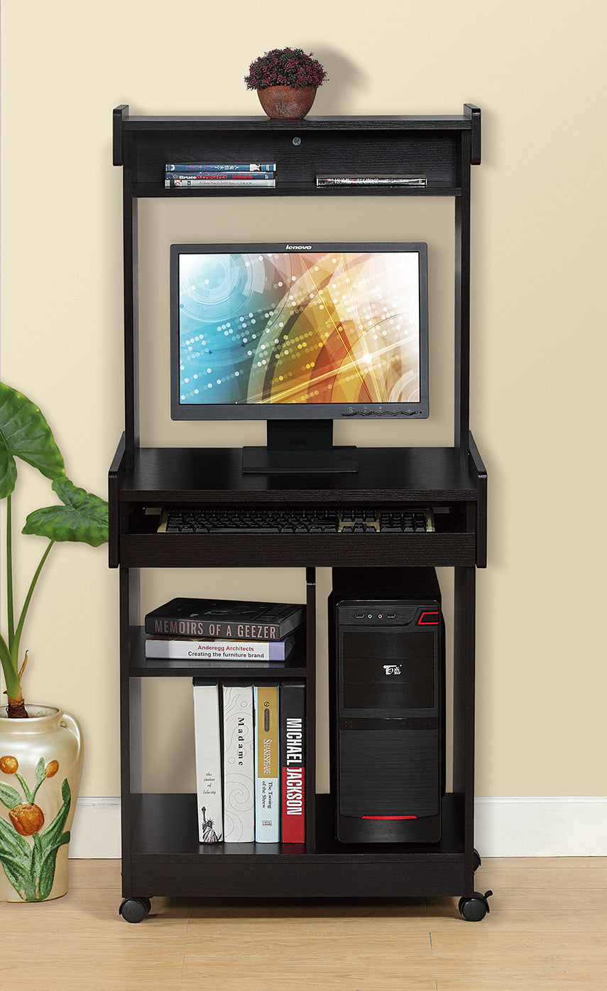 Microwave Cart Coffee Station Computer Cart On Locking Castors Hutch Gliding Shelf Red Cocoa Color Espresso Particle Board Mdf