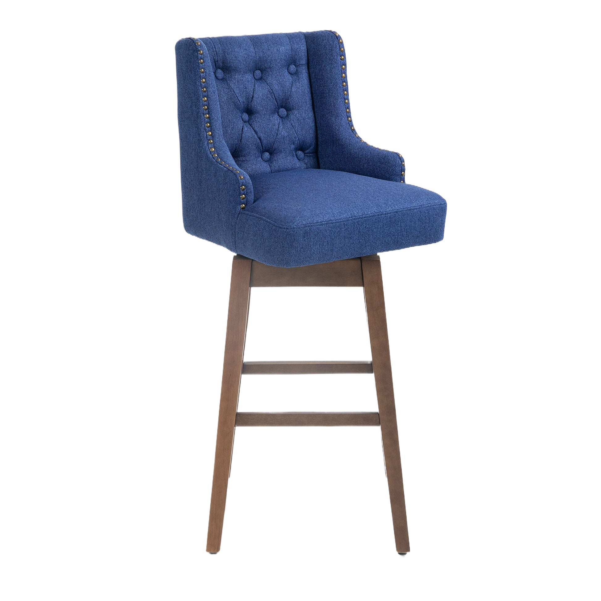Coolmore Bar Stools Set Of 2 Counter Height Chairs With Footrest For Kitchen, Dining Room And 360 Degree Solid Wood Legs Swivel Bar Stools Set Of 2 Navy Linen Navy Foam Linen