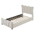 Twin Size Upholstered Platform Bed Velvet Upholstered Bed, Beige Twin Beige Velvet