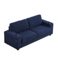 86.5 Inch Sofa Couch Deep Seat Sofa With Two Storage Spaces, T Pyce Charging Portsusb Charging Ports & 2 Cup ,Corduroy 3 Seater Couch, Modern Sofas For Living Room Blue Foam Corduroy 3 Seat
