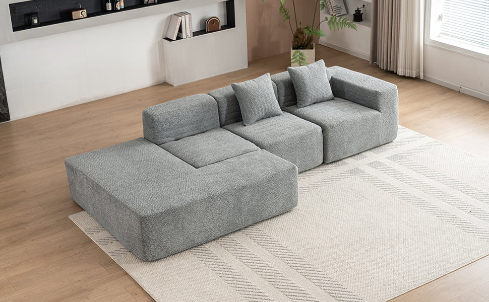 116.5" Sectional Sofa Full Compressed Sofa Couch Free Combined Sofa For Living Room, Grey Grey Foam Polyester 4 Seat