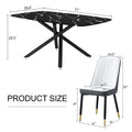 1 Table And 6 Chairs Set.A Rectangular Dining Table With A Imitation Marble Black Table Top And Black Metal Legs.Paired With 6 Chairs With Pu Leather Seat Cushion And Black Metal Legs.F 1537,C 007 Black Glass Metal