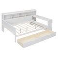 Wooden Full Size Daybed With Storage Shelves, Multi Functional Bed With Two Storage Drawers And Study Desk, Antique White Old Sku: Hl000089Aak Full Antique White Wood